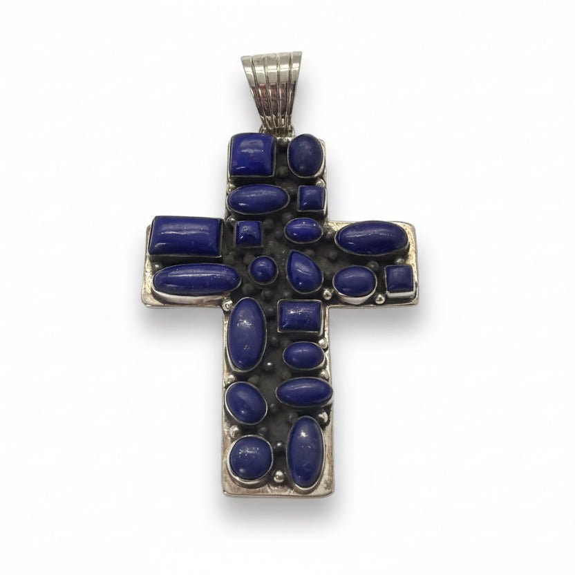 The Peony Cluster Cross Pendant in Premium Lapis - Turquoise Mustang