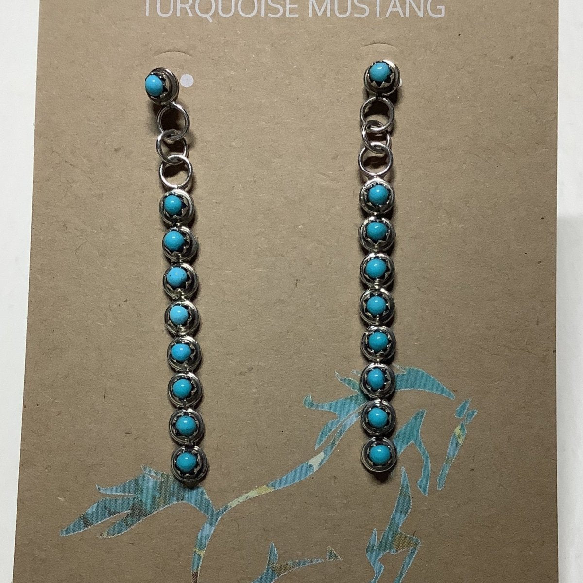 Earring, PP straight long drops, 9 - stone, Ashley Laate - Turquoise Mustang