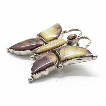 Purple and Yellow Spiny Oyster Butterfly Hook Pendant/Brooch, Ray Adakai - Turquoise Mustang