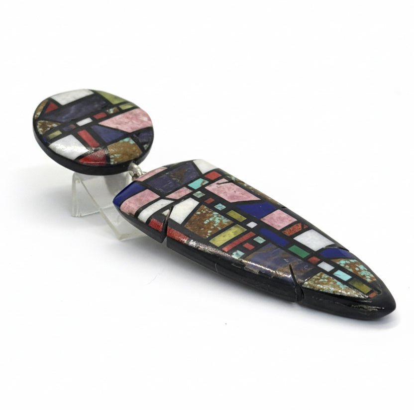 Mondrian - Inspired Drop Pendant with Inlay Mosaic by Chris Nieto, Santa Domingo Pueblo - Turquoise Mustang