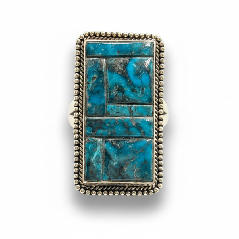 Ft. Worth Cobblestone Inlay Adjustable Ring - Turquoise Mustang