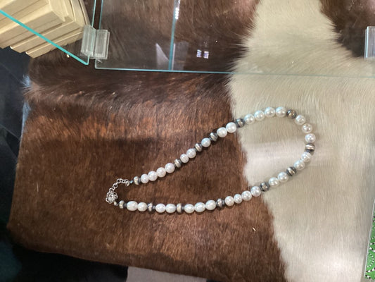 19” Freshwater Pearls and 10mm Silver Pearls by TM - Turquoise Mustang