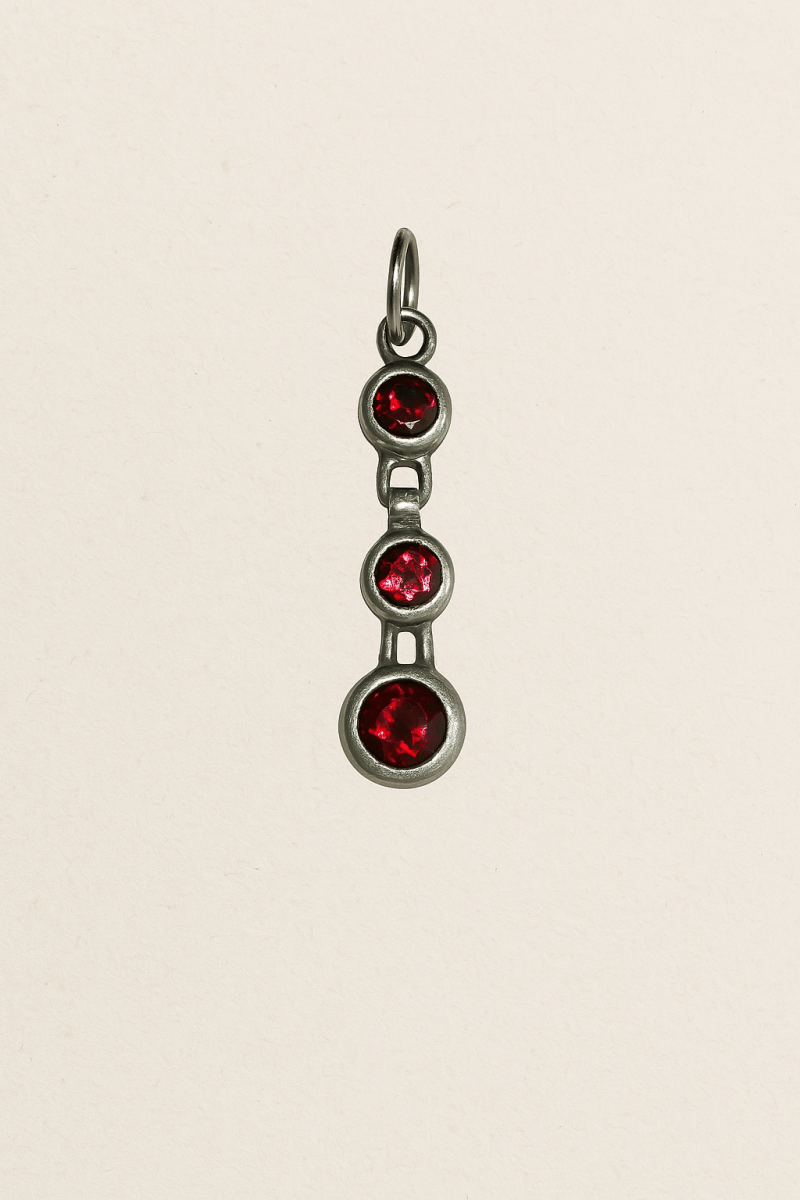 Three - stone Garnet Drop Sterling SIlver Pendant - Turquoise Mustang