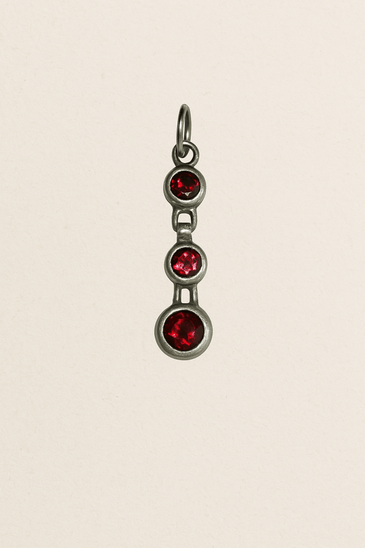 Three - stone Garnet Drop Sterling SIlver Pendant - Turquoise Mustang