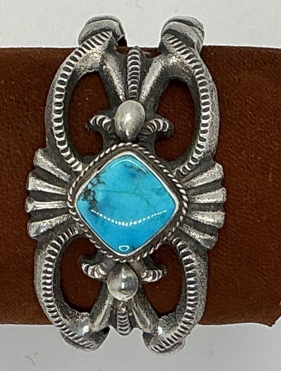 Tufa Cast Cuff Blue Diamond Turquoise by Robert Deutsawe Jr, Zuni - Turquoise Mustang