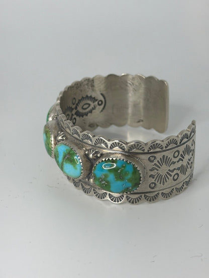 Brilliant Five - stone Sonoran Gold Bracelet Cuff - Turquoise Mustang