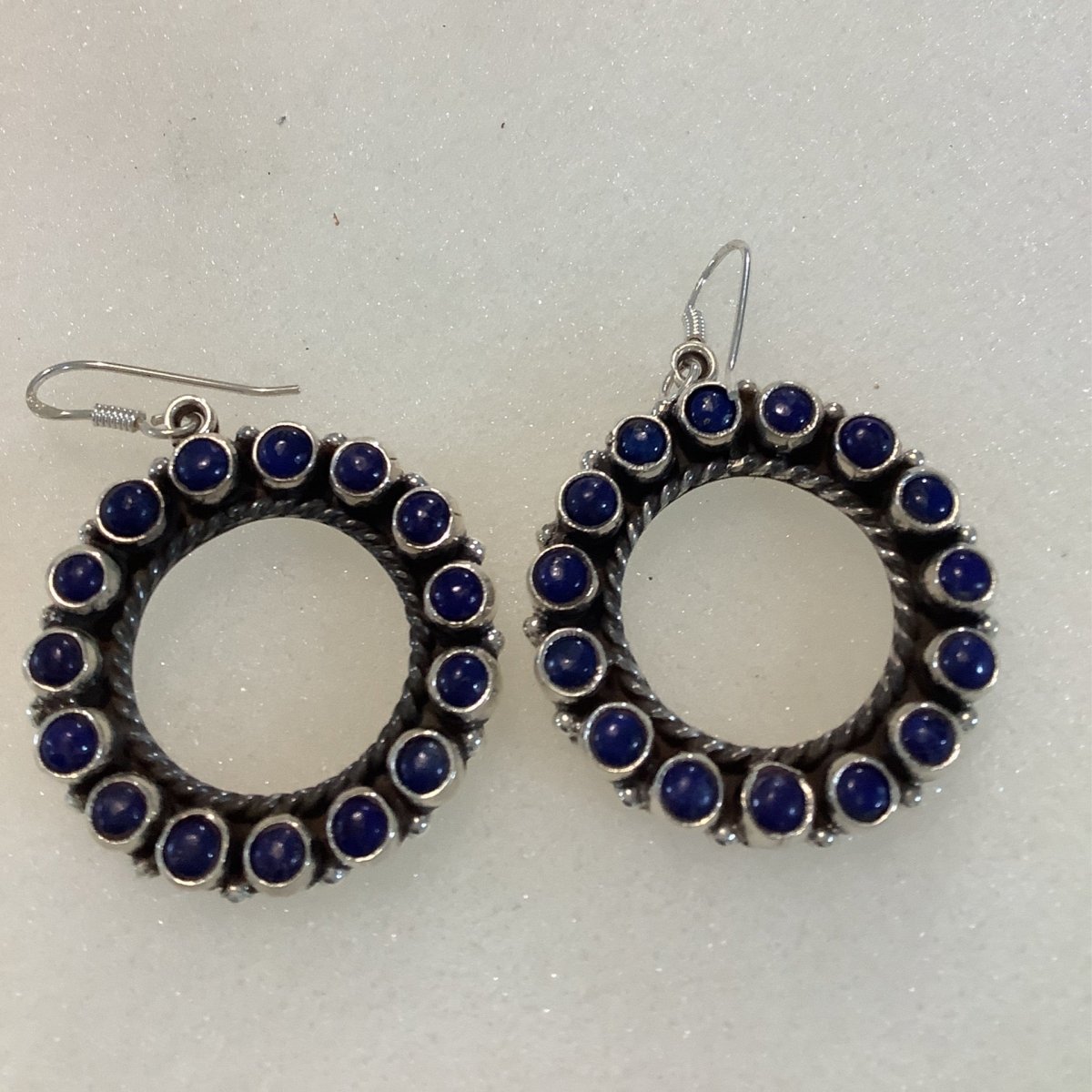 Earrings, Lapis, circle cluster drop w/ hooks, DD - Turquoise Mustang