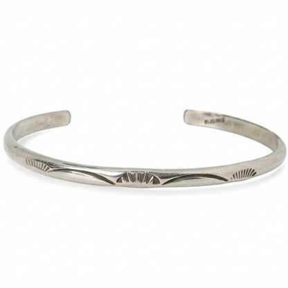 Vintage Hand-Stamped Slim All-Sterling Silver Cuff, Navajo - Turquoise Mustang