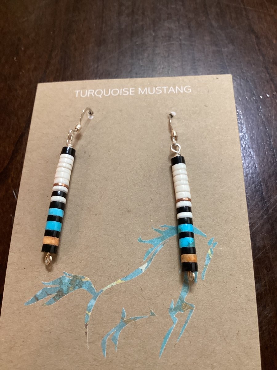 Mary Calabaza Perfect Heishi Stick Earrings - Turquoise Mustang