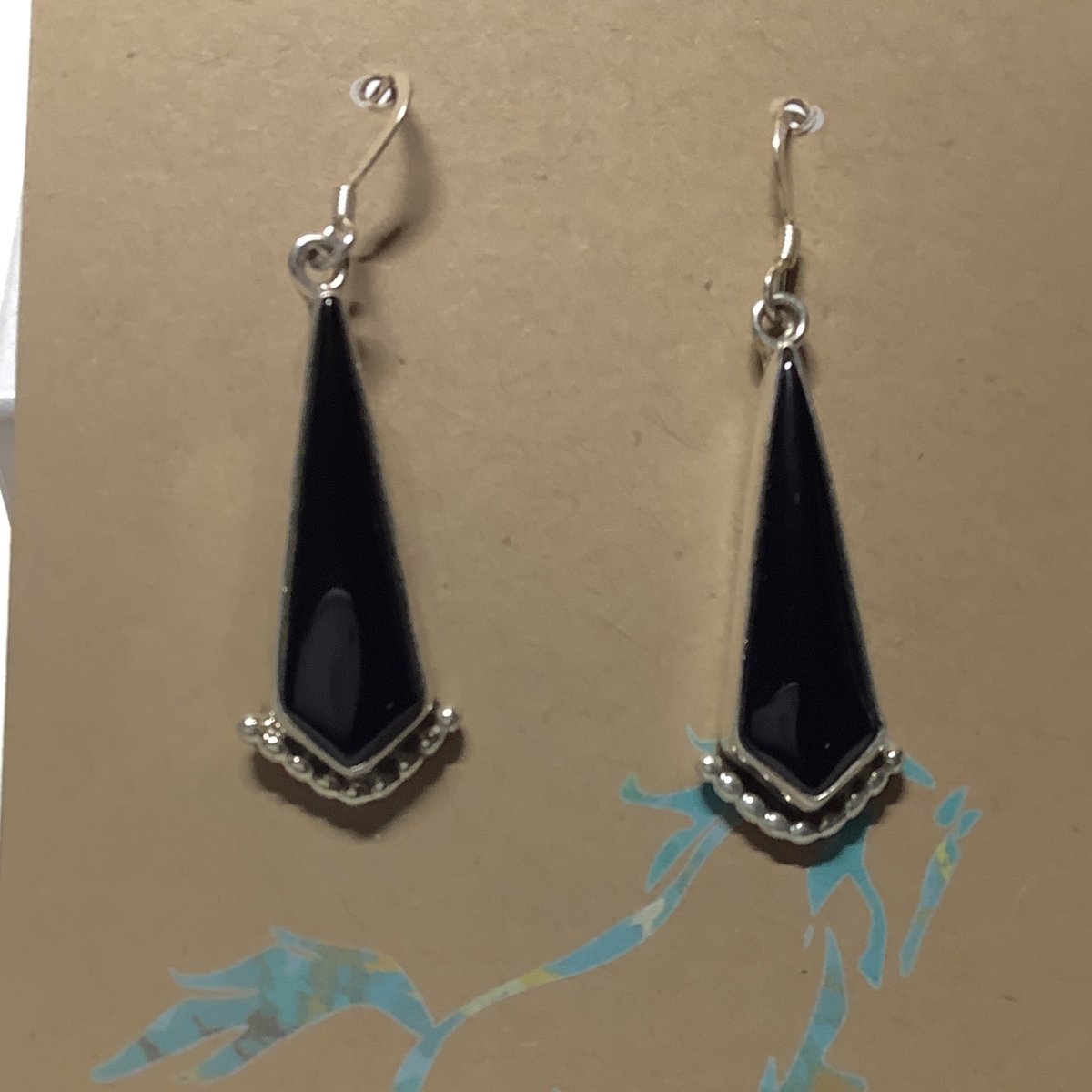 Earring, simple black onyx teardrop dangles with raindrops, unknown - Turquoise Mustang