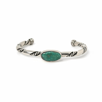 Oval Turquoise Twisted Wire Sterling Silver Cuff by VC, Navajo - Turquoise Mustang