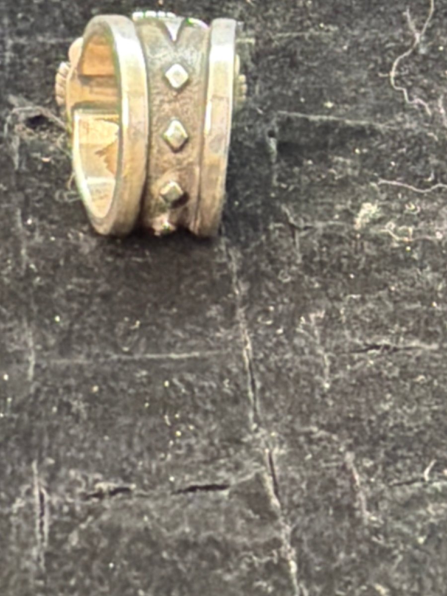 Large Turquoise and Sterling Silver Rectangular Cross and Raindrops Ring, Chimney Butte (Size 10.5) - Turquoise Mustang