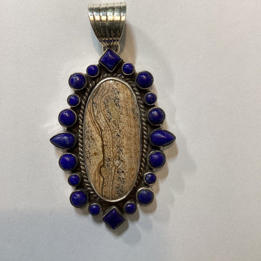 Large Pear Cluster w/ 22 Pear, Square, Round and Diamond Shaped Lapis bezel, DD - Turquoise Mustang