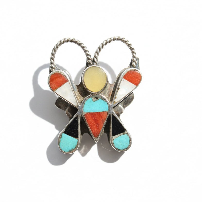 Vintage zuni Dimensional Butterfly Ring Size 6.75 - Turquoise Mustang