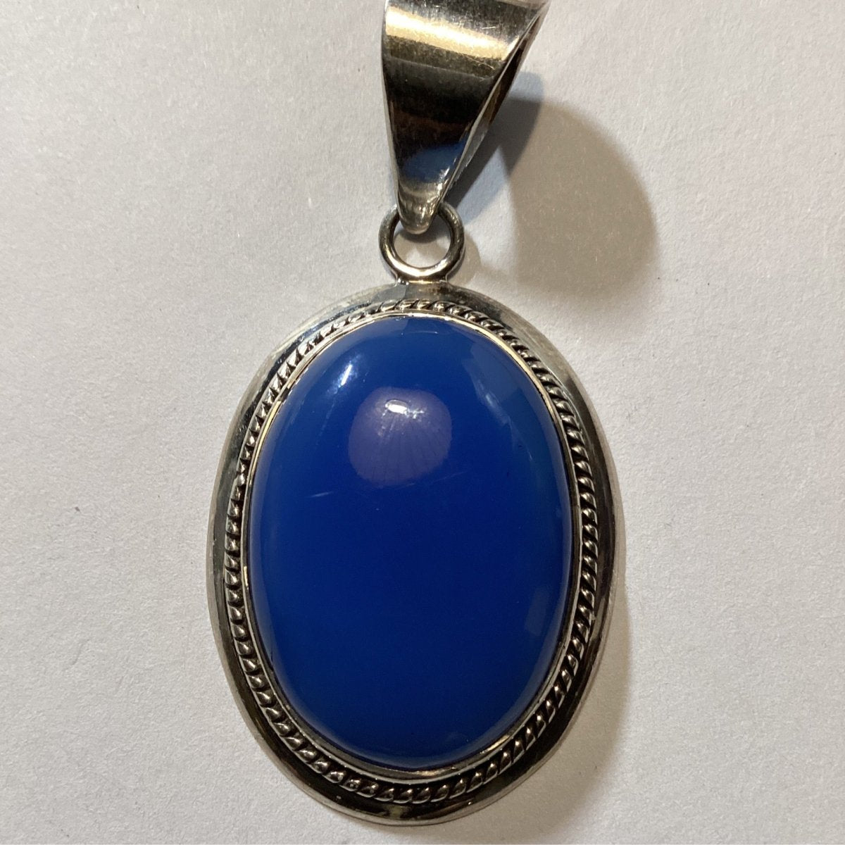Pendant, Oval Blue Chalcedony, Rope Bezel, Darryl Becenti - Turquoise Mustang