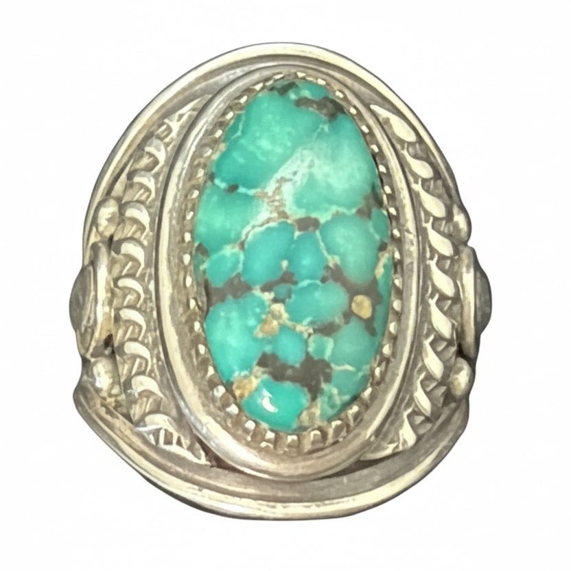 Oval Shape Ring Deep Green Turquoise , Size 10.75 Derrick Gordon - Turquoise Mustang