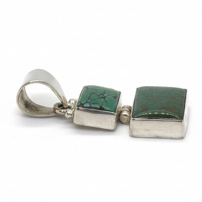 Double Stone Turquoise Pendant in Sterling Silver, Donovan Begay - Turquoise Mustang