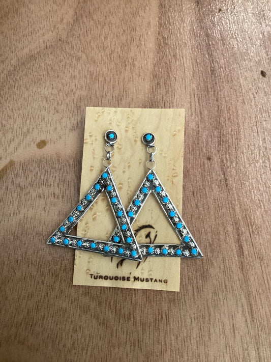 19 Stone Triangle Dangle Earrings, Joanne Cheama - Turquoise Mustang