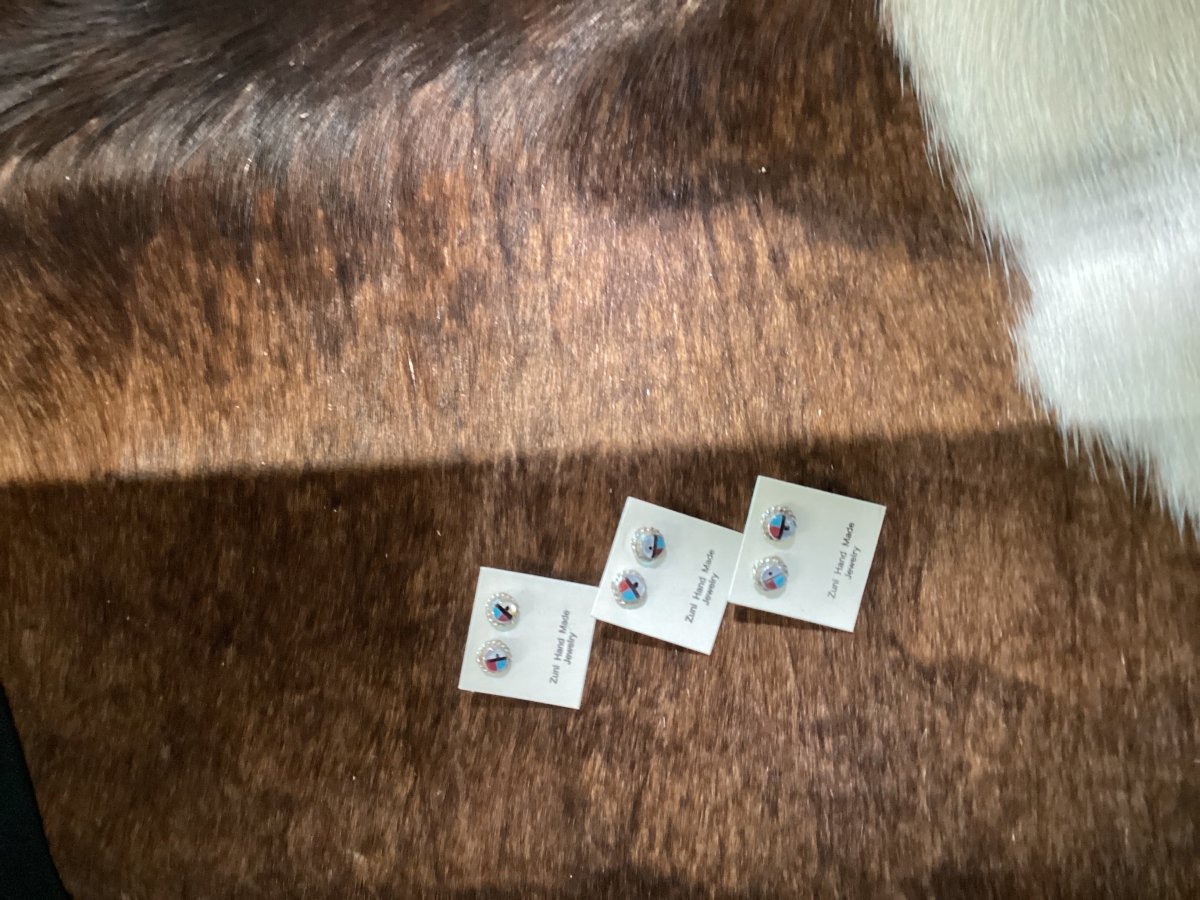 Assorted Zuni Sunface Inlay Studs - Small - Turquoise Mustang