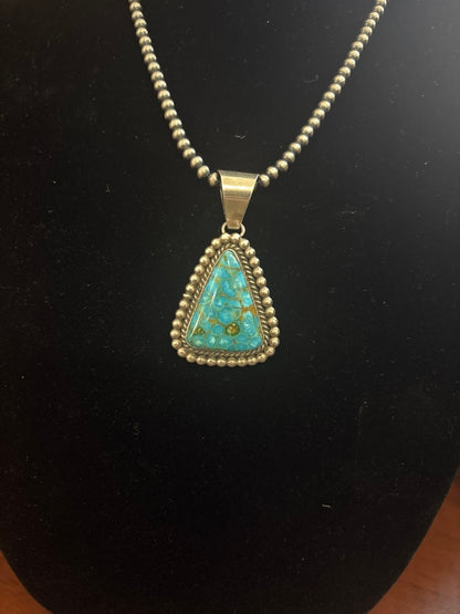 Pendant, Medium - Large single stone 8, Ceremonial, Red Web, Mary Spencer - Turquoise Mustang