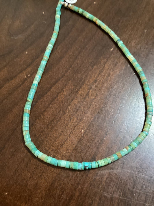 Necklace, 18" Natural Kingman Turquoise Heishi, Turquoise Mustang (1) - Turquoise Mustang
