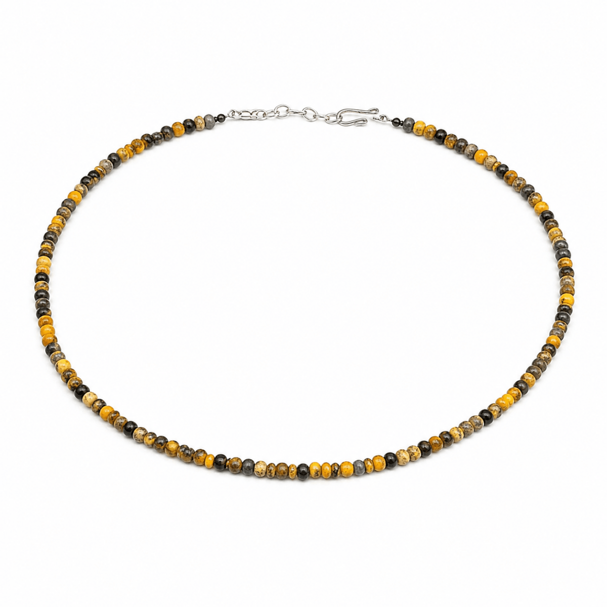 18” Round Bumblebee Jasper Necklace with Silver Pearl Ends – 5mm - Turquoise Mustang