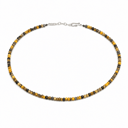 18” Round Bumblebee Jasper Necklace with Silver Pearl Ends – 5mm - Turquoise Mustang