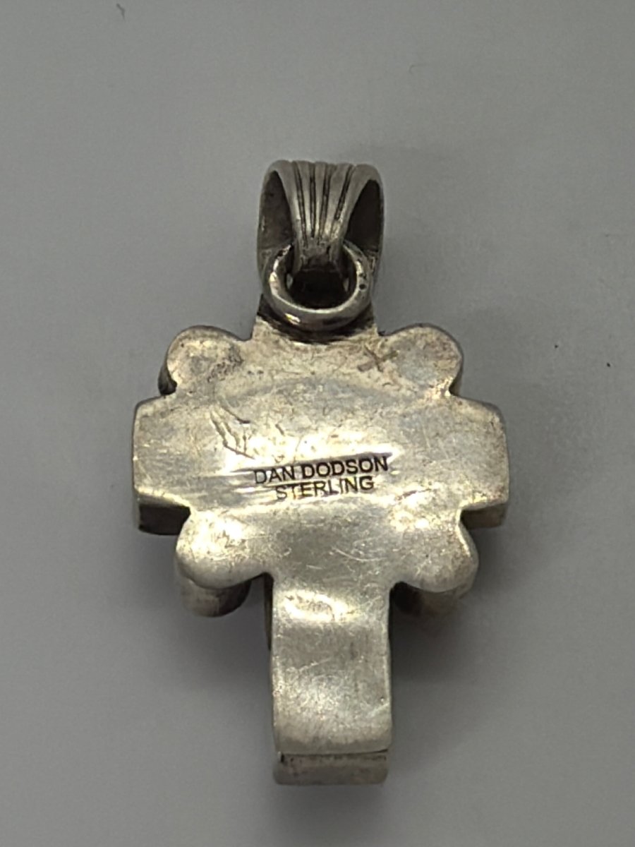 White Jade Cluster Cross Pendant with Cushion Round Stones in Sterling Silver, Dan Dodson - Turquoise Mustang