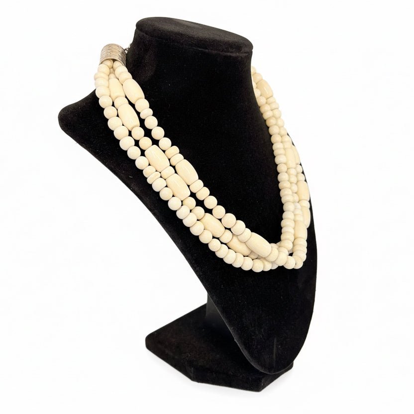 20” Three White Howlite Barrel and Rondelle Bead Necklace, Dan Dodson - Turquoise Mustang