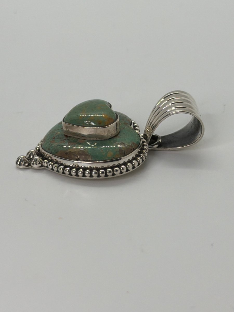 The Forget - Me - Not Heart Pendant in Sage Green Kingman Turquoise - Turquoise Mustang