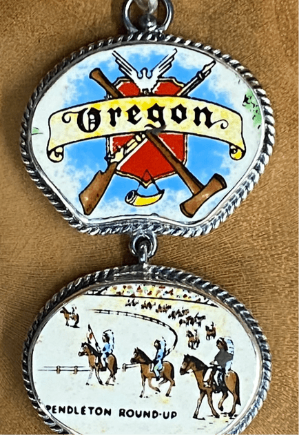Vintage Porcelain Oregon Pendleton Round-Up Pendant by Vintage Revivals for Turquoise Mustang - Turquoise Mustang