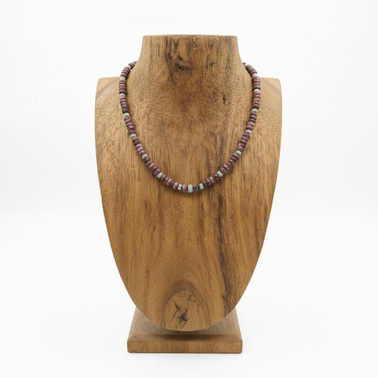 18" Purple Spiny Oyster Rondelle Necklace with Corrugated Sterling Silver Pearls - Turquoise Mustang