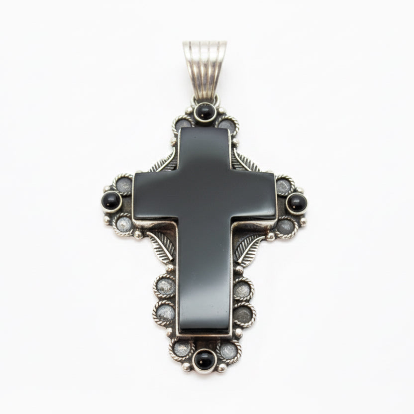 The Primrose Cross Pendant in Black Onyx - Turquoise Mustang