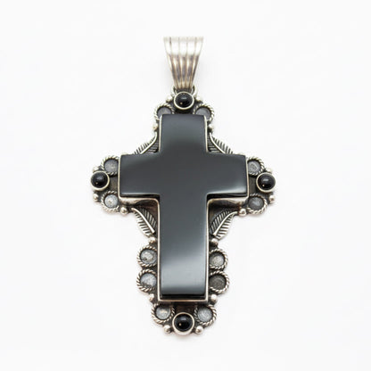 The Primrose Cross Pendant in Black Onyx - Turquoise Mustang