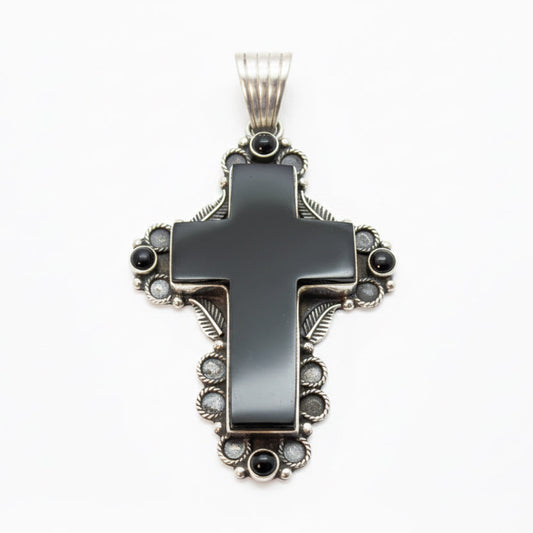 The Primrose Cross Pendant in Black Onyx - Turquoise Mustang