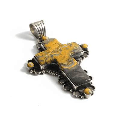 The Primrose Cross Pendant in Bumblebee Jasper - Turquoise Mustang