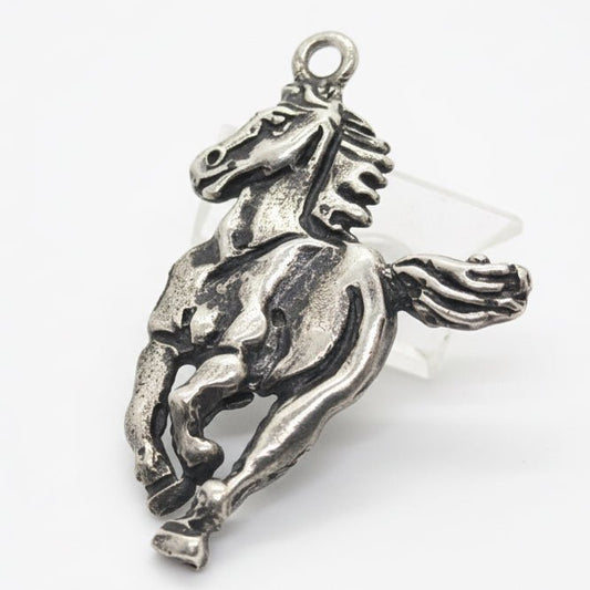 Gleaming Galloping Sterling Silver Mustang, by Vintage Revivals - Turquoise Mustang