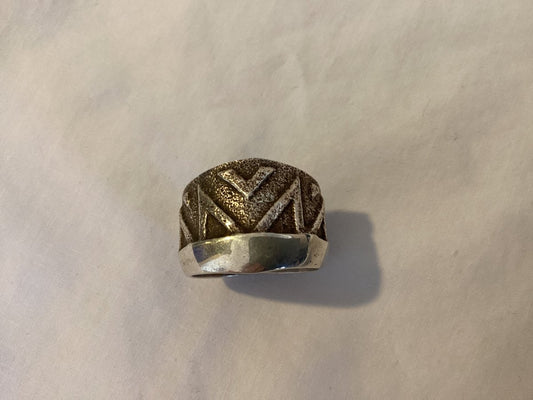 Ring, Tuffa Cast, Triangle Tee Pee pattern, Lawrence Baca - Turquoise Mustang