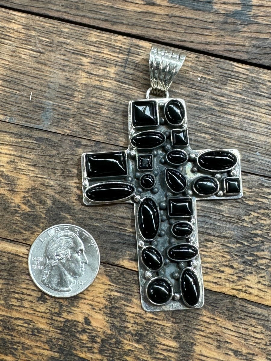 The Peony Cluster Cross Pendant - Turquoise Mustang