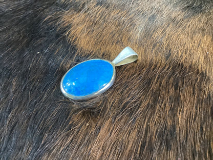 Arizona Turquoise Oval Pendant Sterling with 14k Gold Plate by LP - Turquoise Mustang