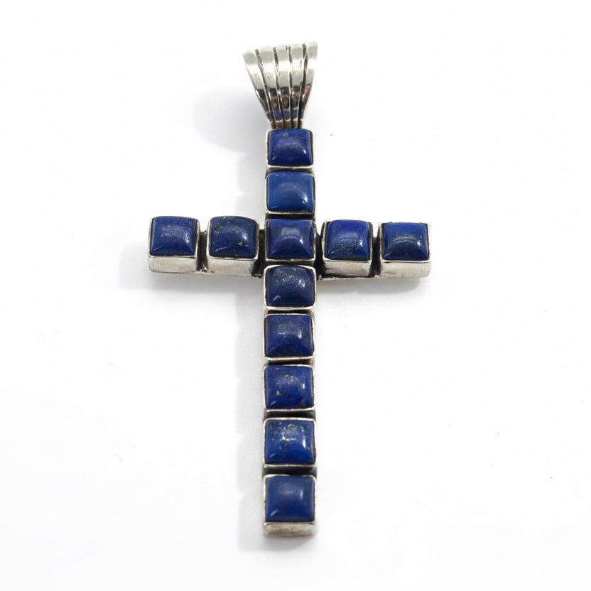 Square Lapis Lazuli 12-Stone Cross Pendant by Dan Dodson - Turquoise Mustang