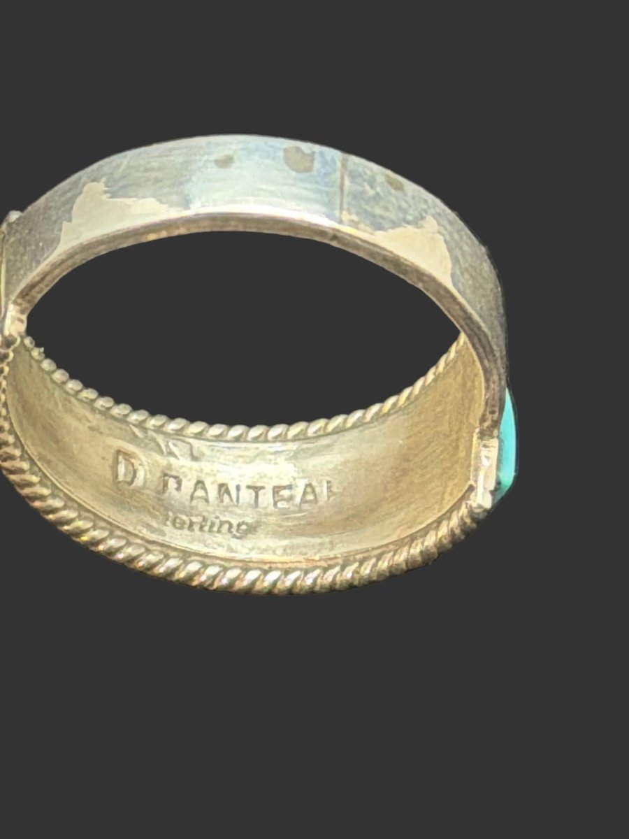Zuni Multi - Color Inlay Sterling Silver Stacker Ring, Size 13 Deidre Luna - Turquoise Mustang