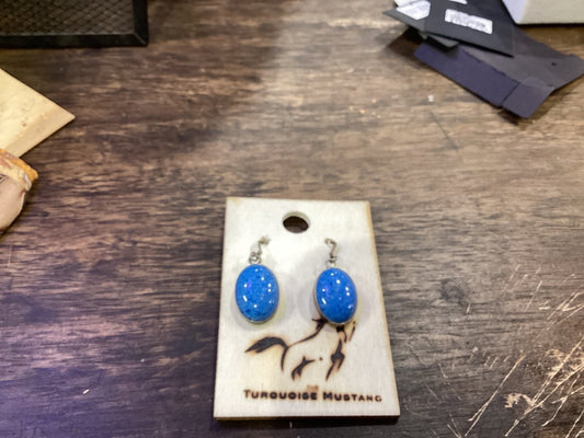 Denim Lapis Oval Dangle Earrings - Turquoise Mustang