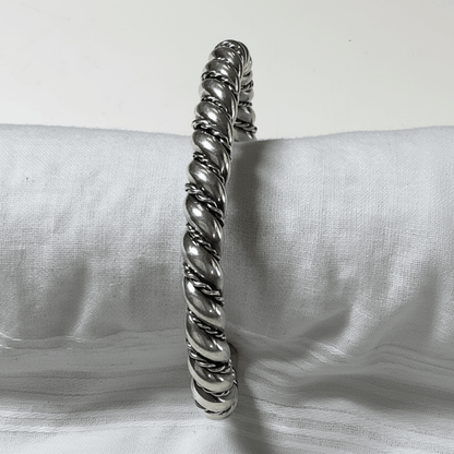 All - Sterling Twisted Three - Wire Cuff Bracelet with Fine Rope and Heavy Wire Detail, Tahe - Turquoise Mustang