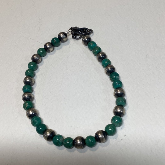 Bracelet, Single Strand Navajo Pearls w/ Green Turquoise 6mm, Dan Dodson - Turquoise Mustang