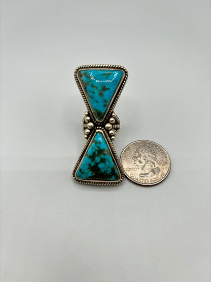 The Double Down Triangle Ring - Turquoise Mustang