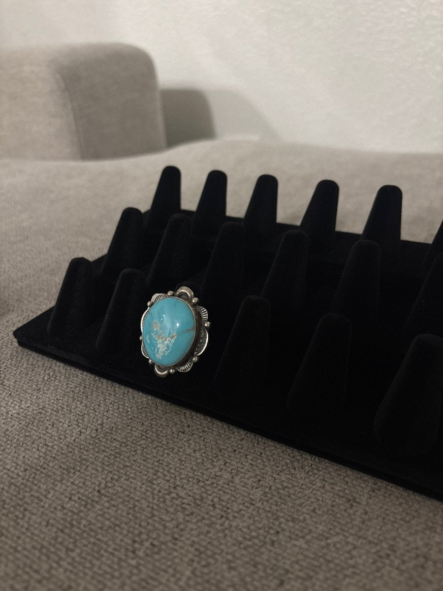 Ring Tia Long Adjustable Natural Kingman - Turquoise Mustang