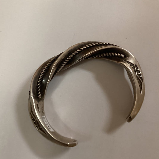 Bracelet, twisted ingot cuff, rope and stamp accents, Leander Tahe - Turquoise Mustang