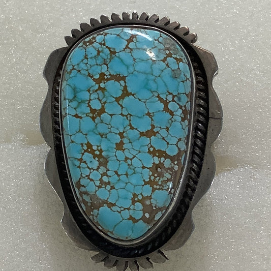 Ring, Turquoise, Number 8 freeform with cut bezel DD - Turquoise Mustang