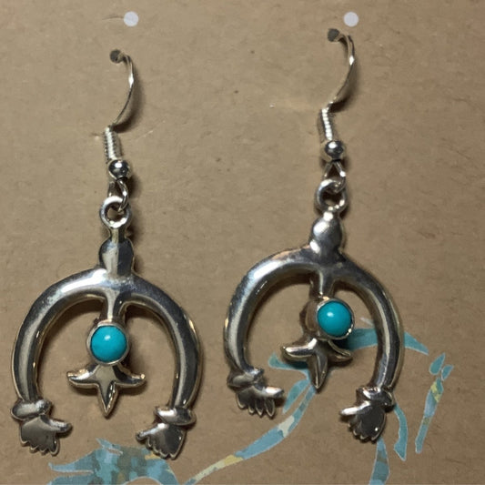 Earring, Naja with Hands, sm. rd. SB tq cabs, Jameson Kee - Turquoise Mustang